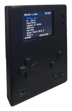 RetroDS v2, assembled and powered on, background removed